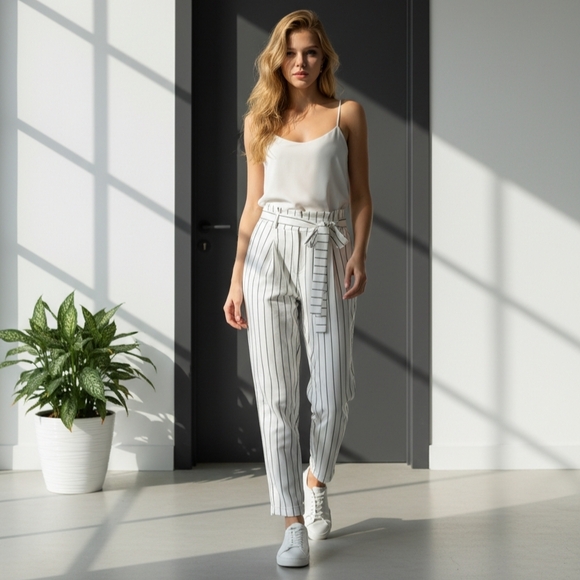 Forever 21 Pants - Forever 21 Pants White W/Black Stripes M Ankle Length EUC